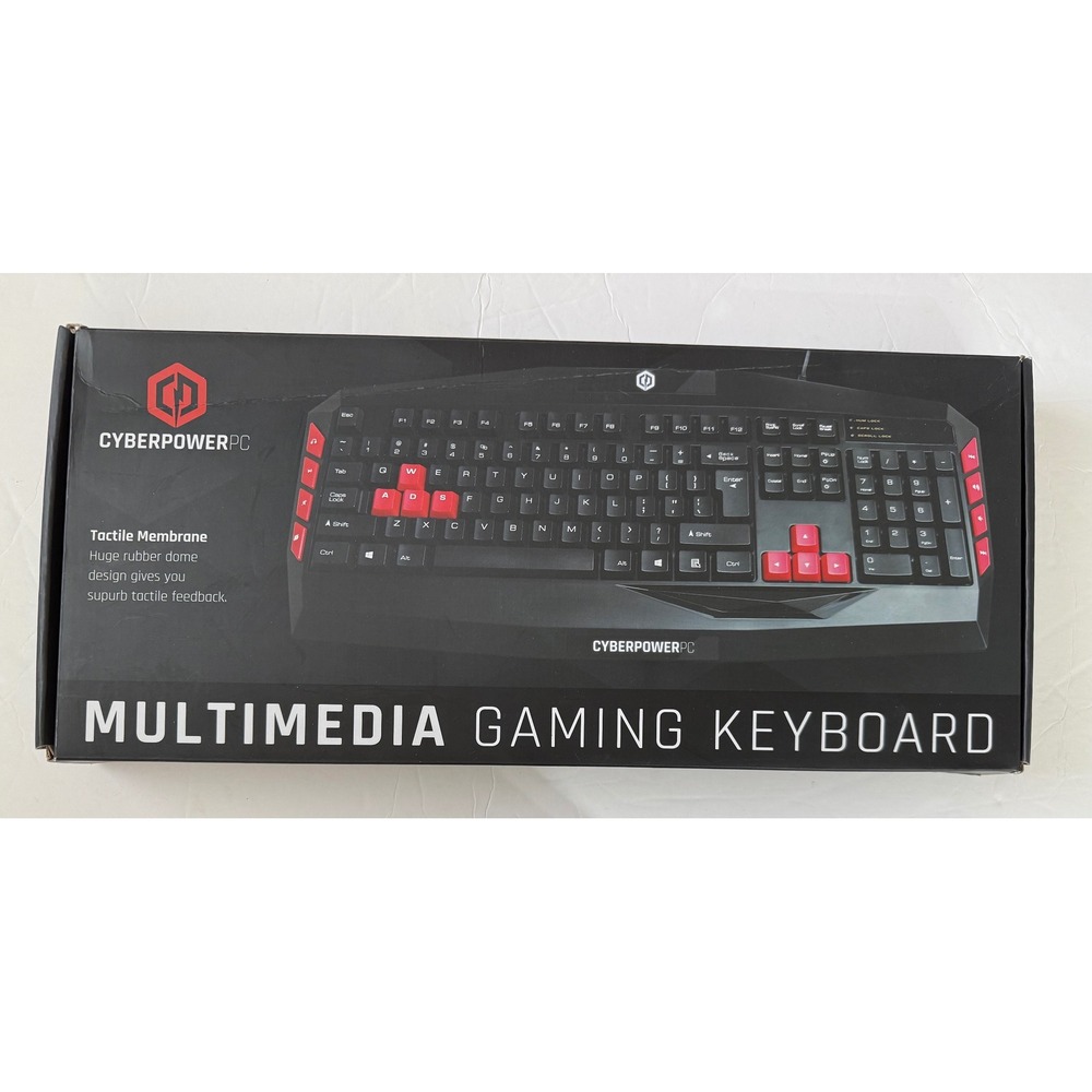 CyberPowerPC Multimedia Gaming Keyboard LED Tactile Membrane USB Black Red